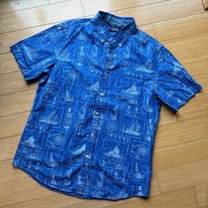 Chaps Men's Royal Blue Nautical Print Short-Sleeve Button-Down Shirt